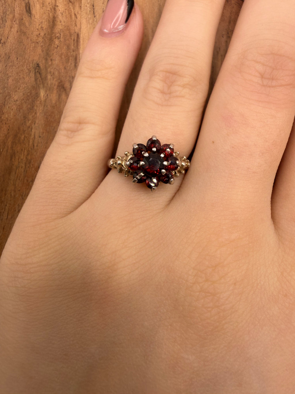 Vintage Sterling Silver Garnet Ring Size M