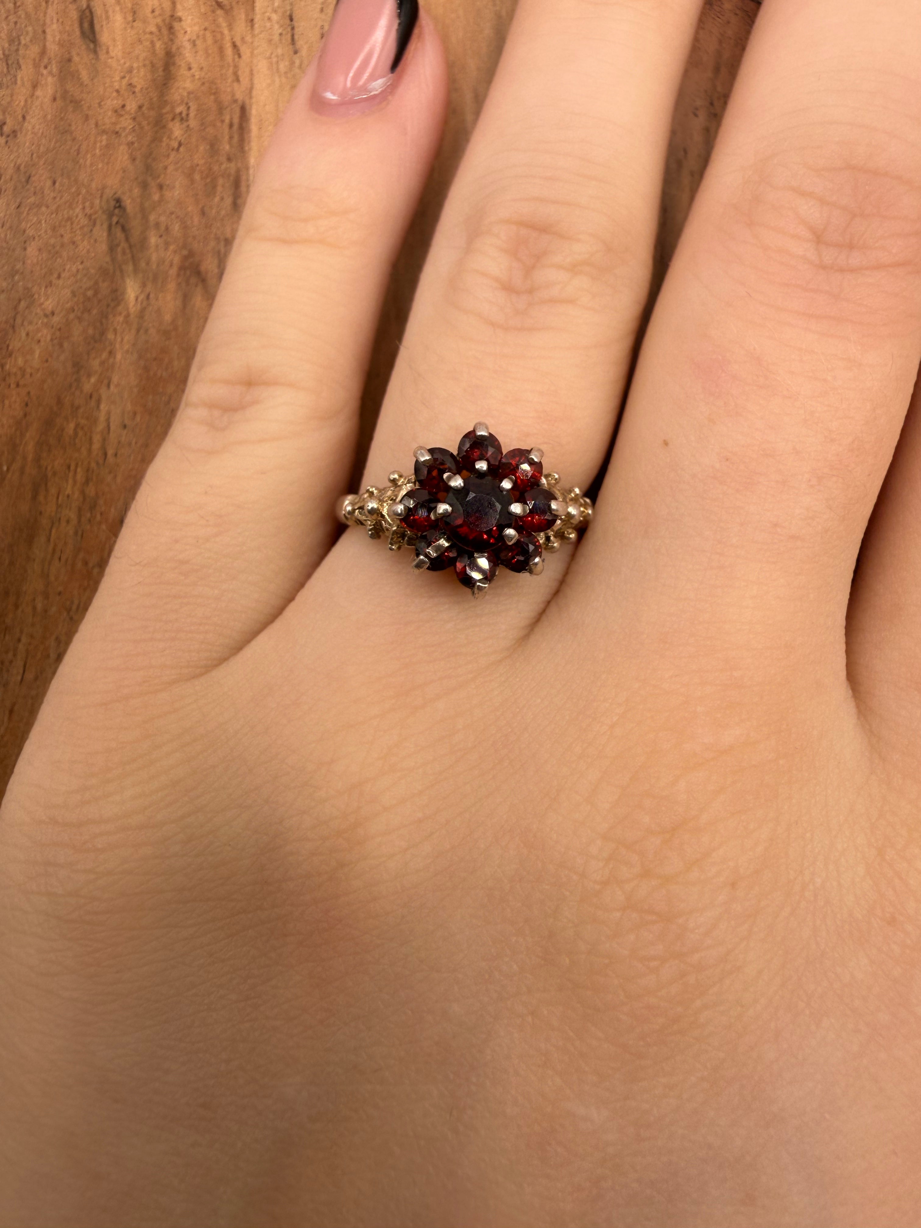 Vintage Sterling Silver Garnet Ring Size M