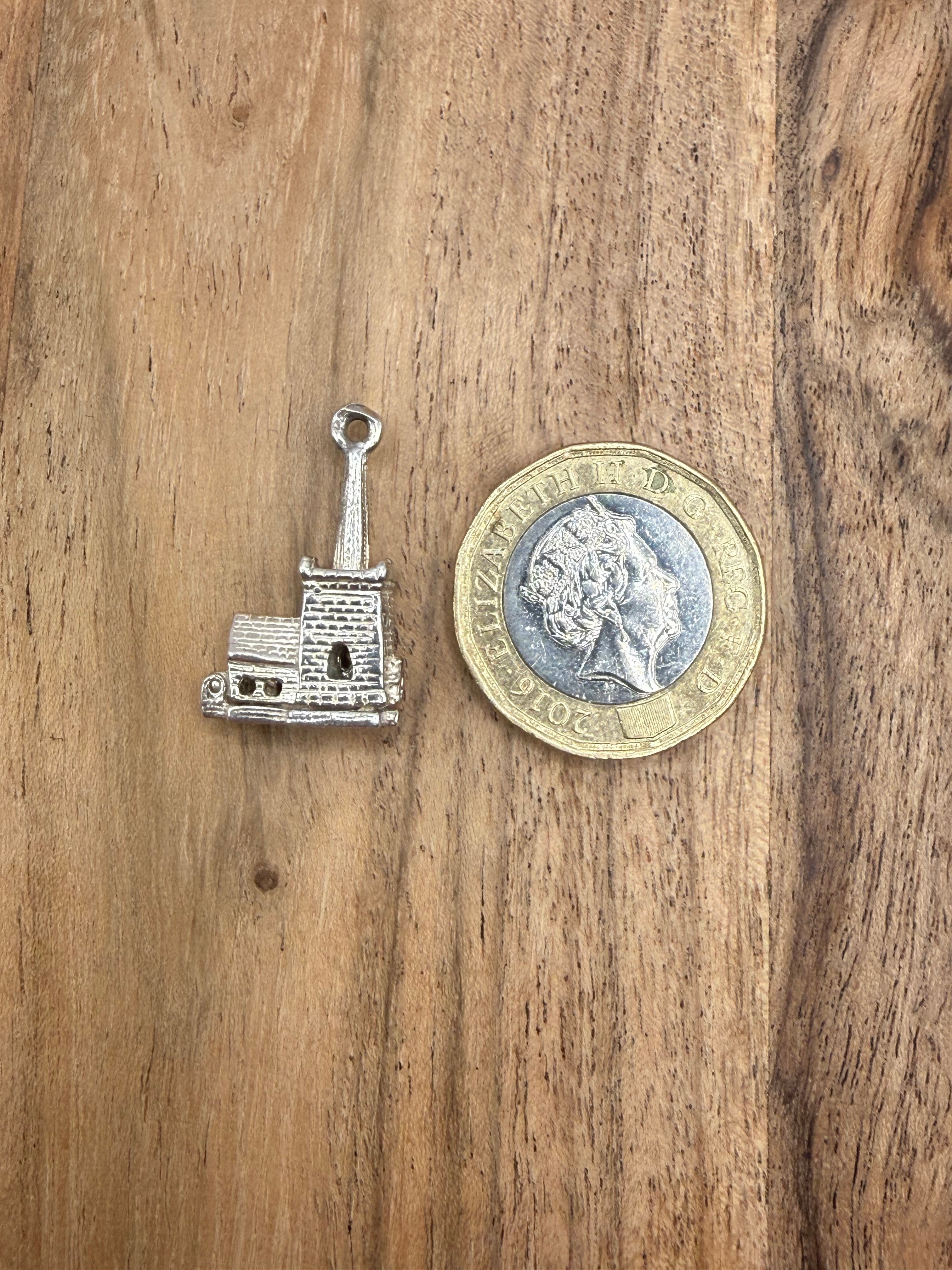 Sterling Silver Articulated Church Charm
