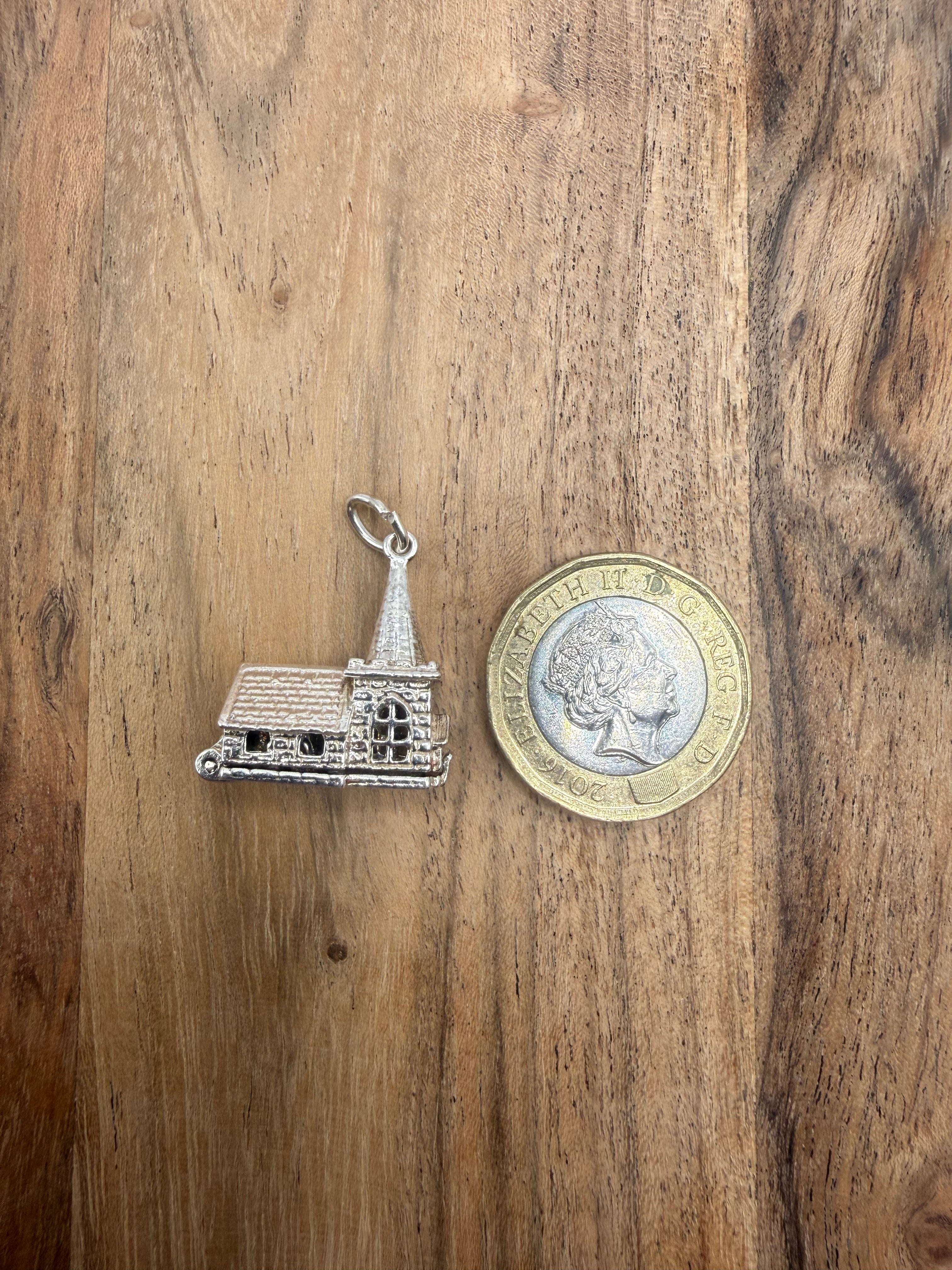 Sterling Silver Articulated Church Charm