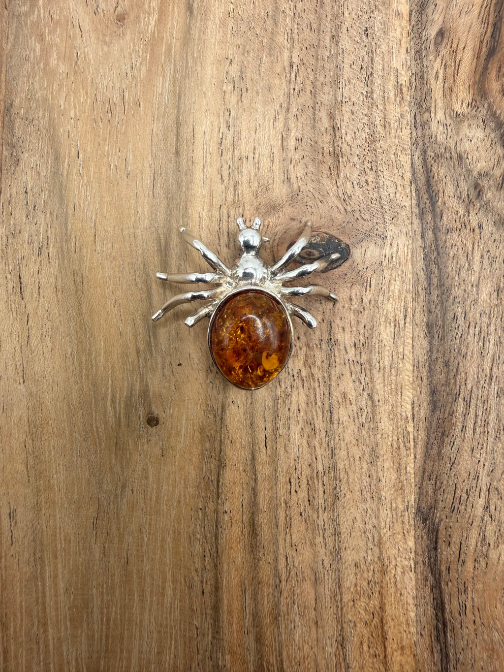 Sterling Silver Amber Spider Brooch