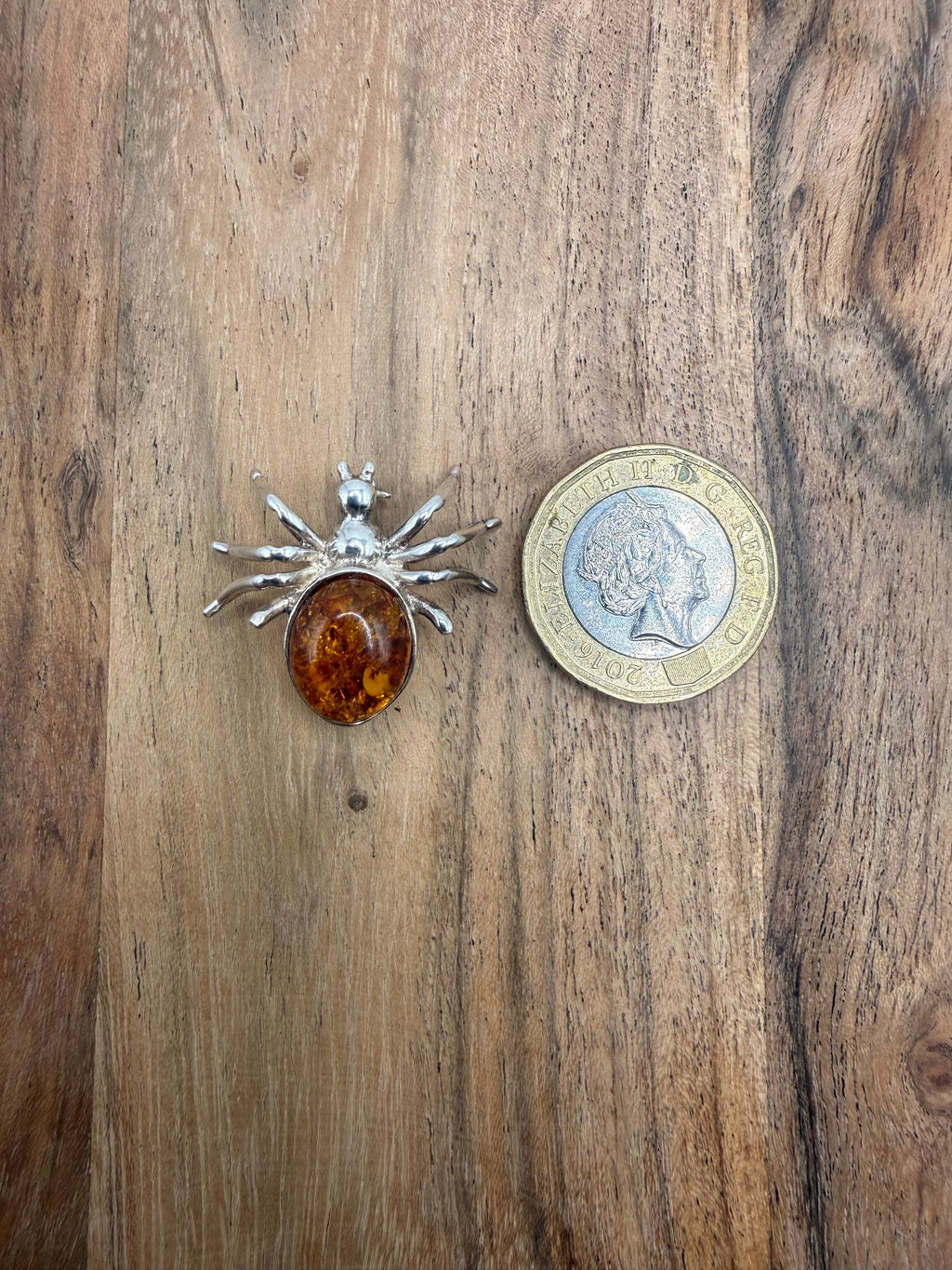 Sterling Silver Amber Spider Brooch
