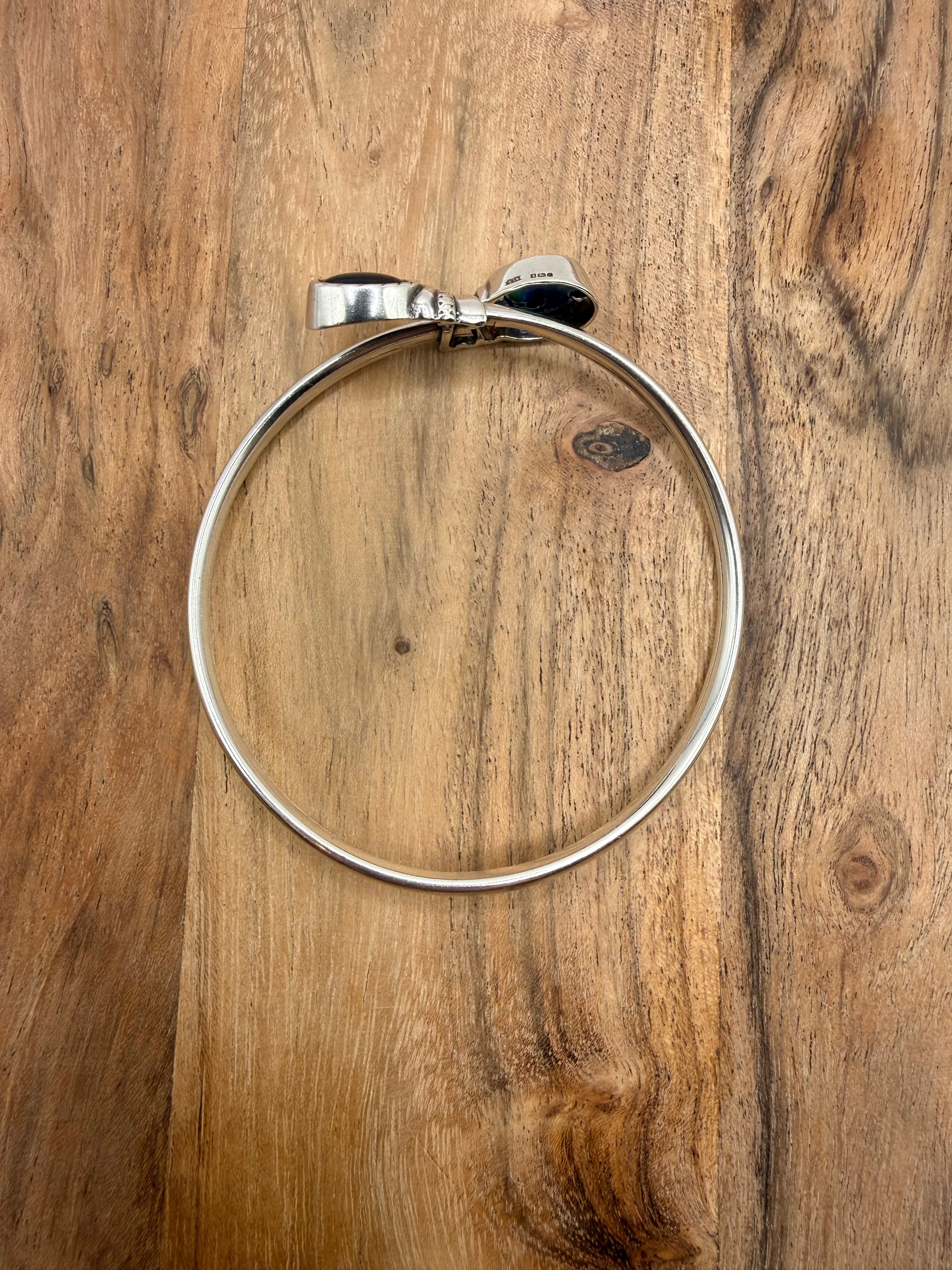 Sterling Silver Blue Abalone Cuff Bangle