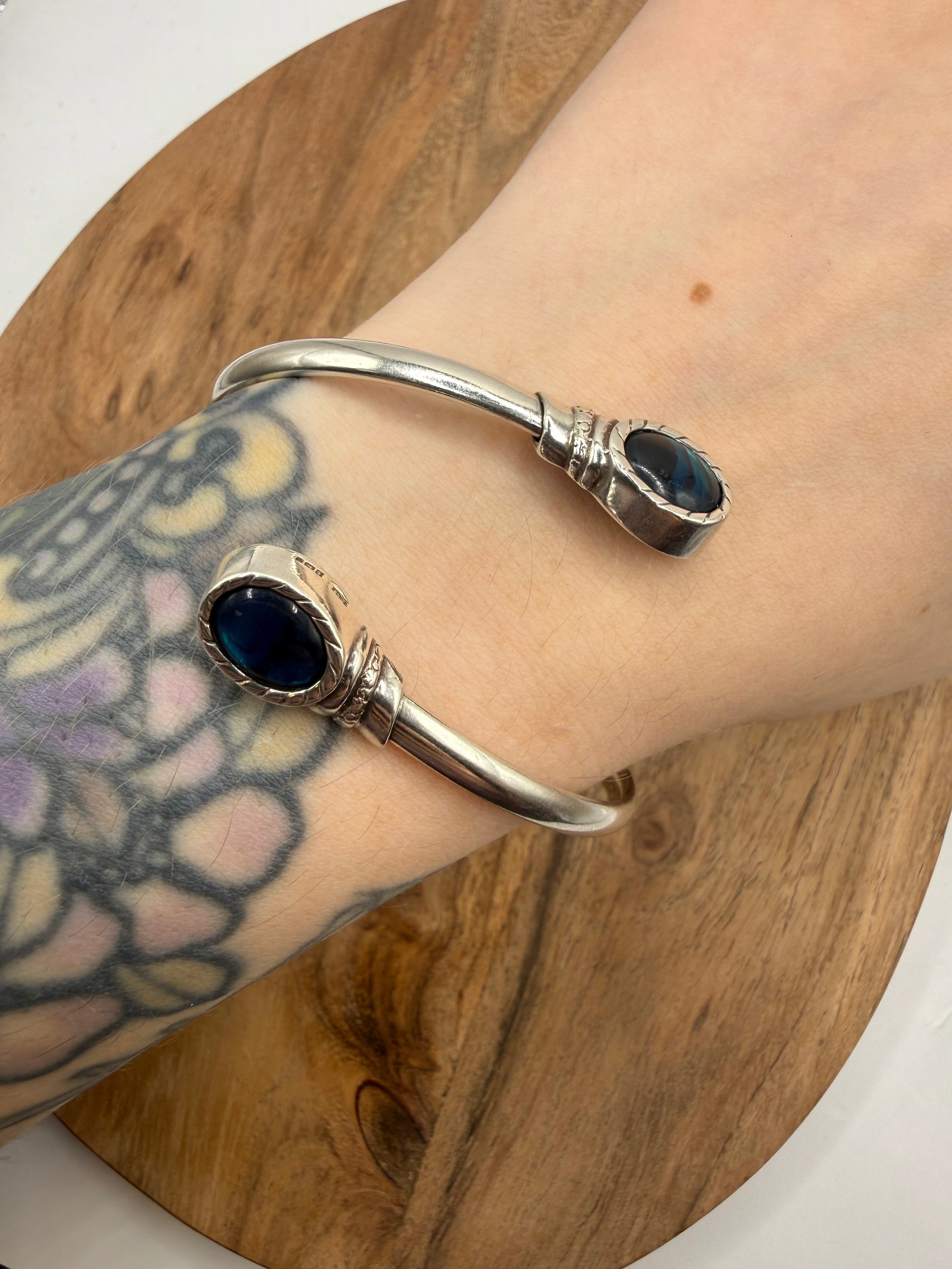 Sterling Silver Blue Abalone Cuff Bangle