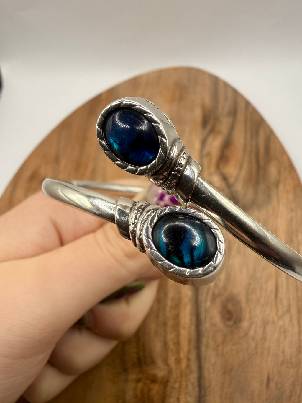 Sterling Silver Blue Abalone Cuff Bangle