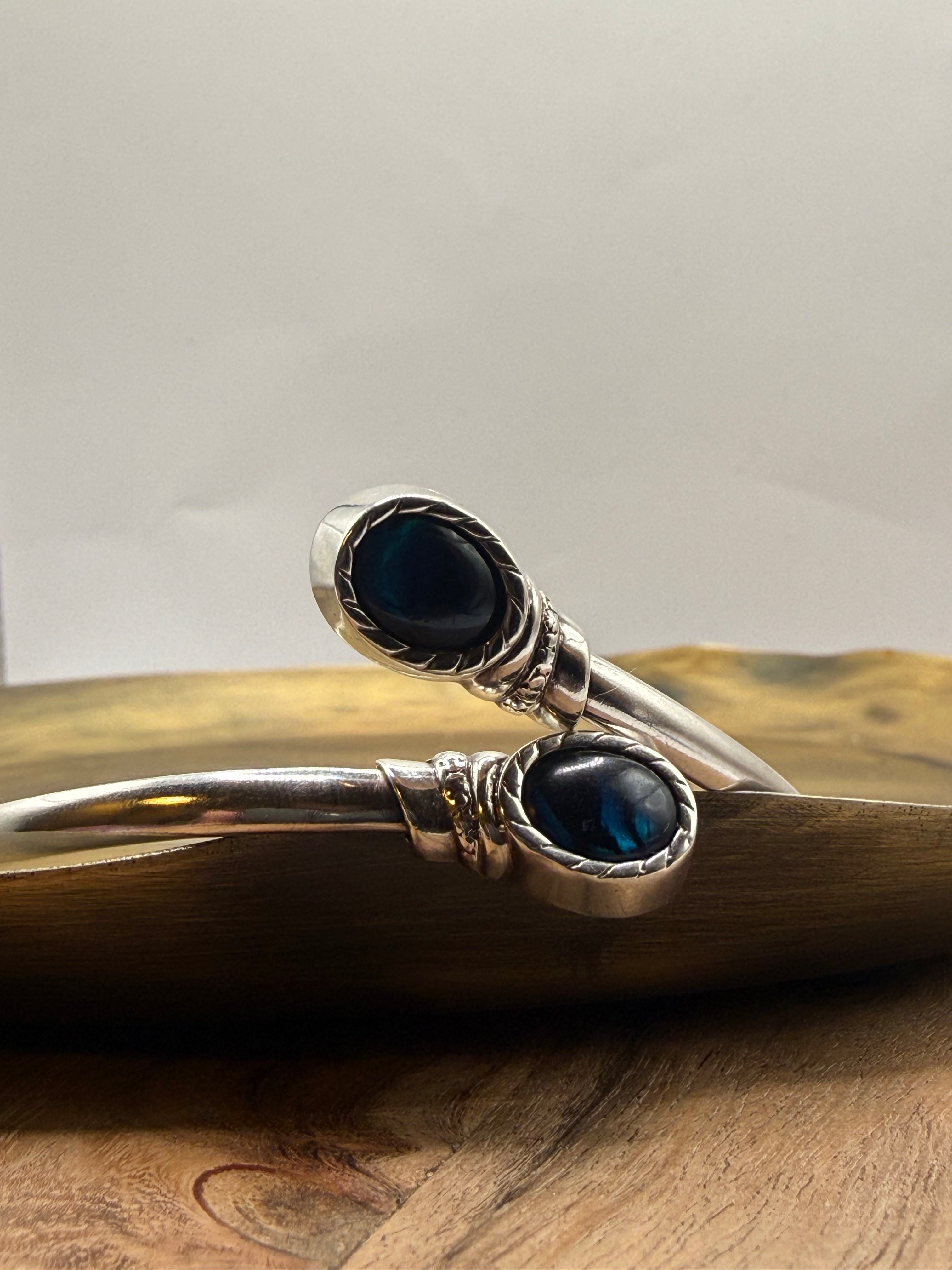 Sterling Silver Blue Abalone Cuff Bangle