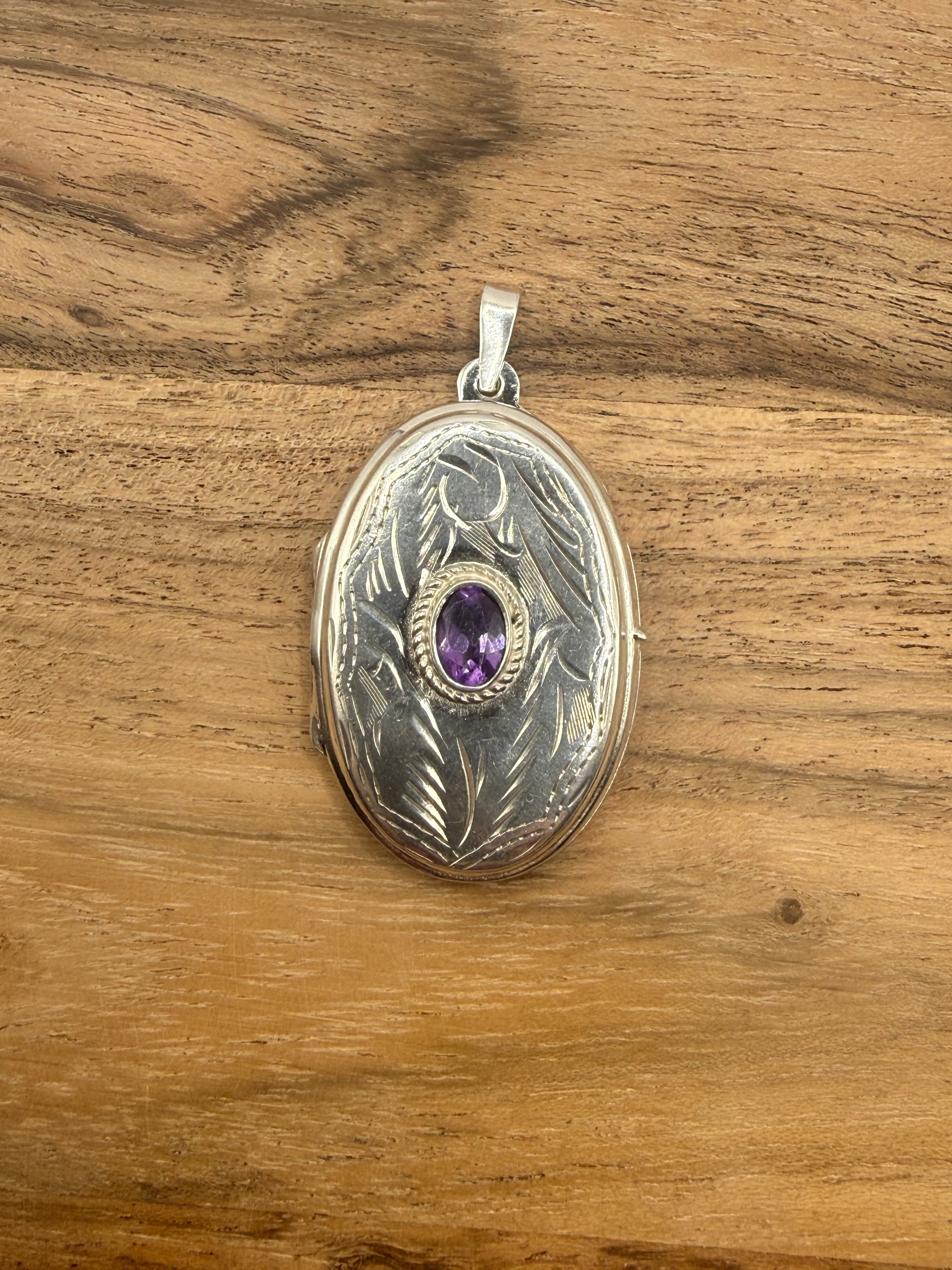 Sterling Silver Locket with Amethyst Stone