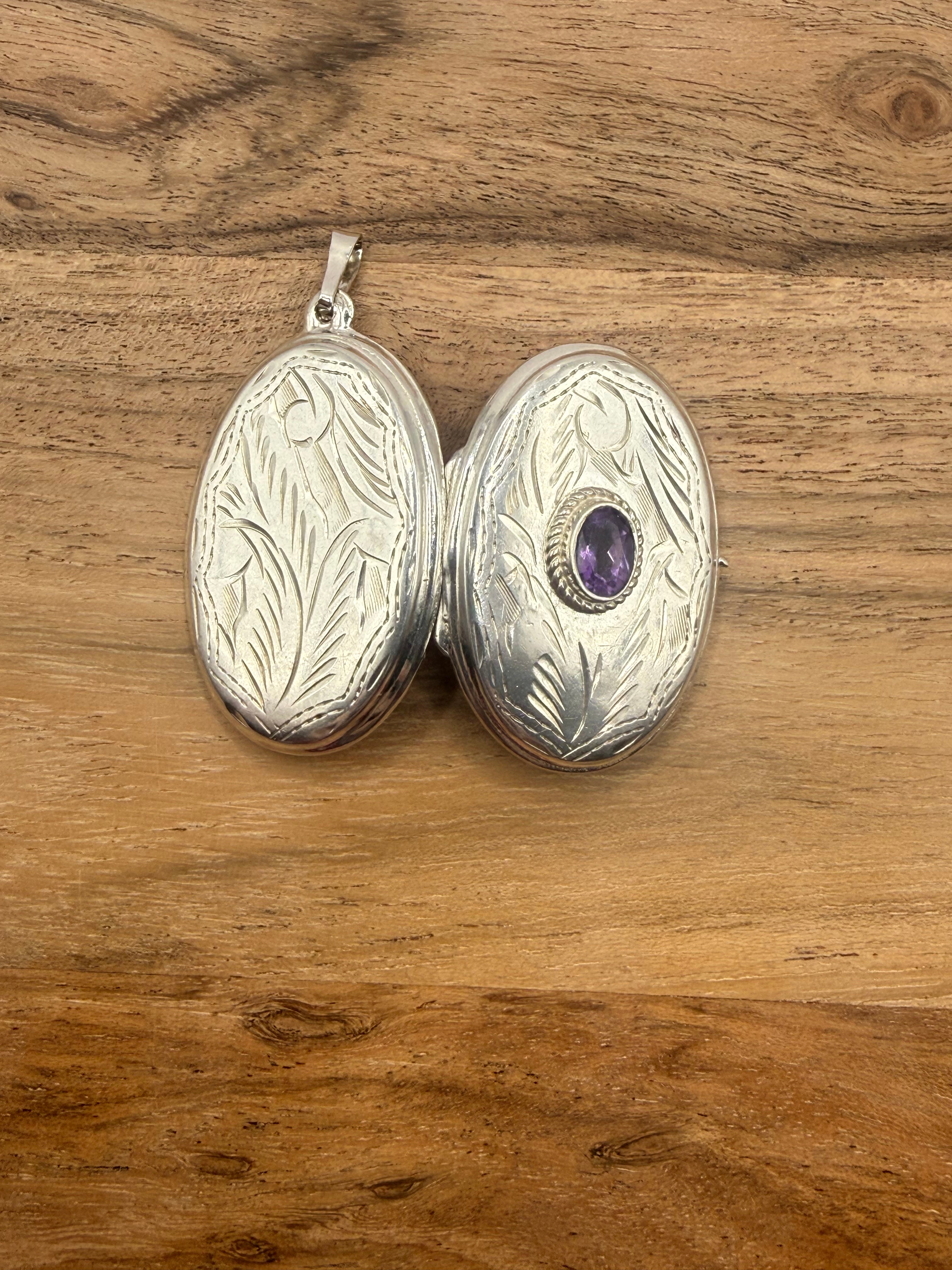 Sterling Silver Locket with Amethyst Stone