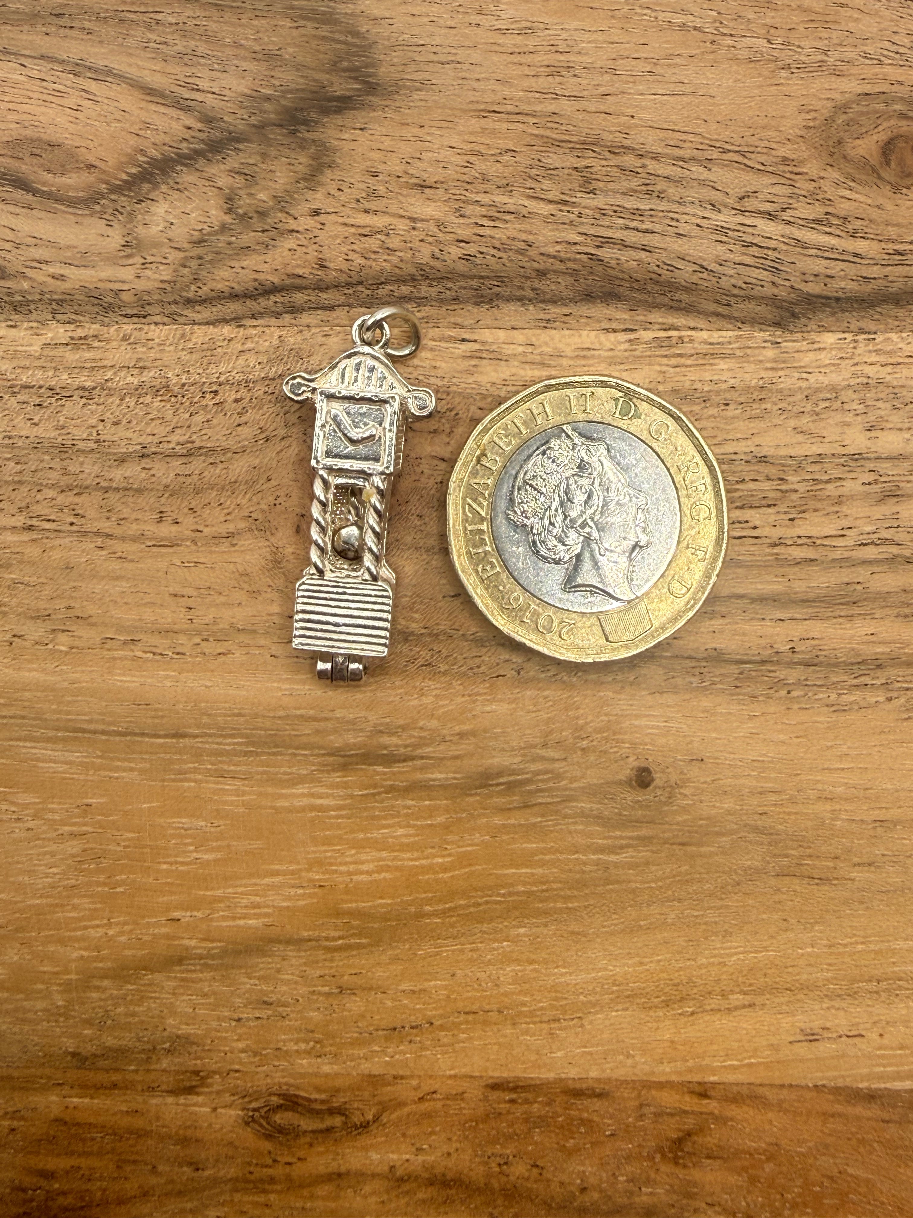 Sterling Silver Articulated Grandfather Clock Charm