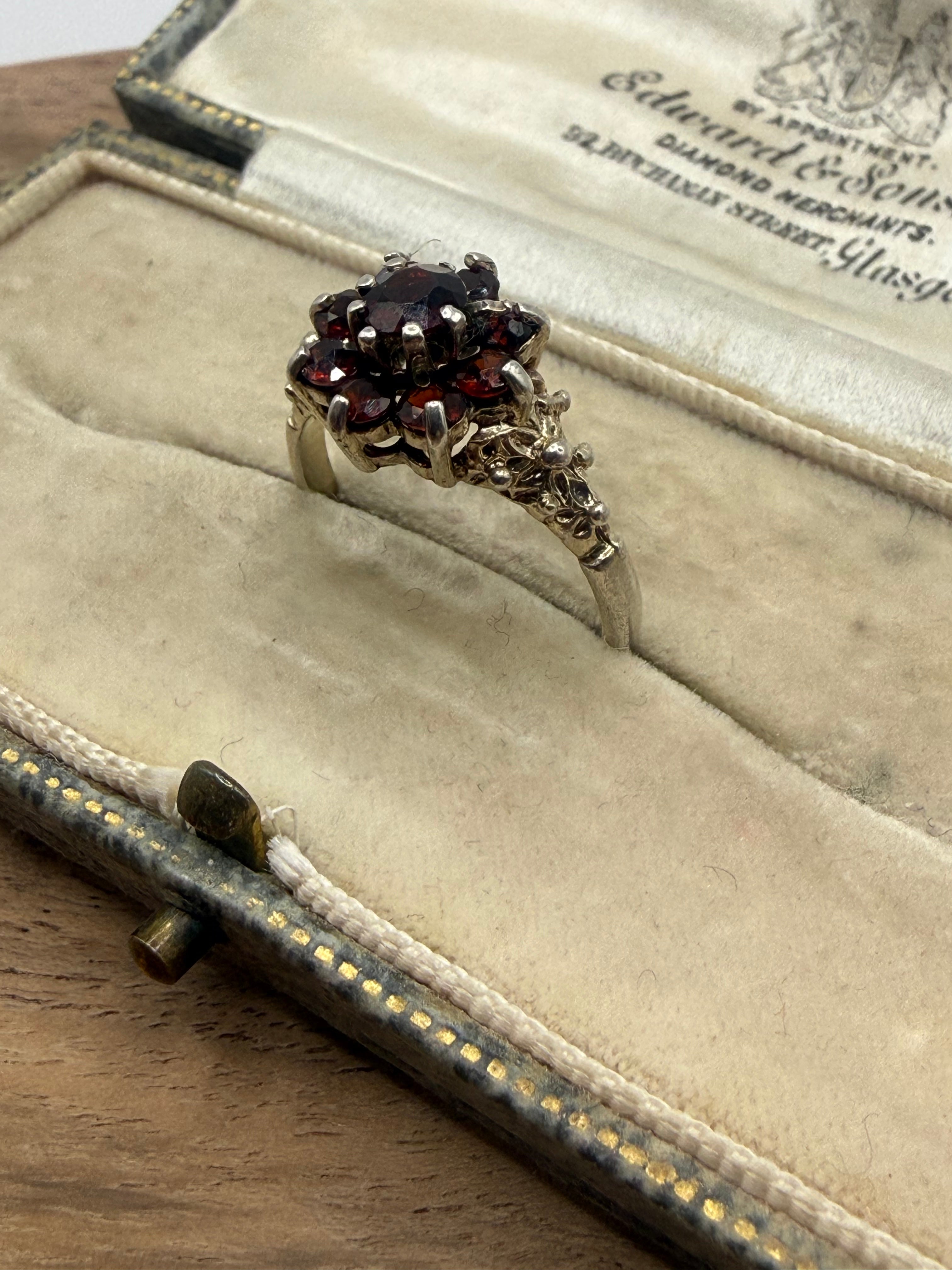 Sterling Silver Garnet Cluster Ring (L)