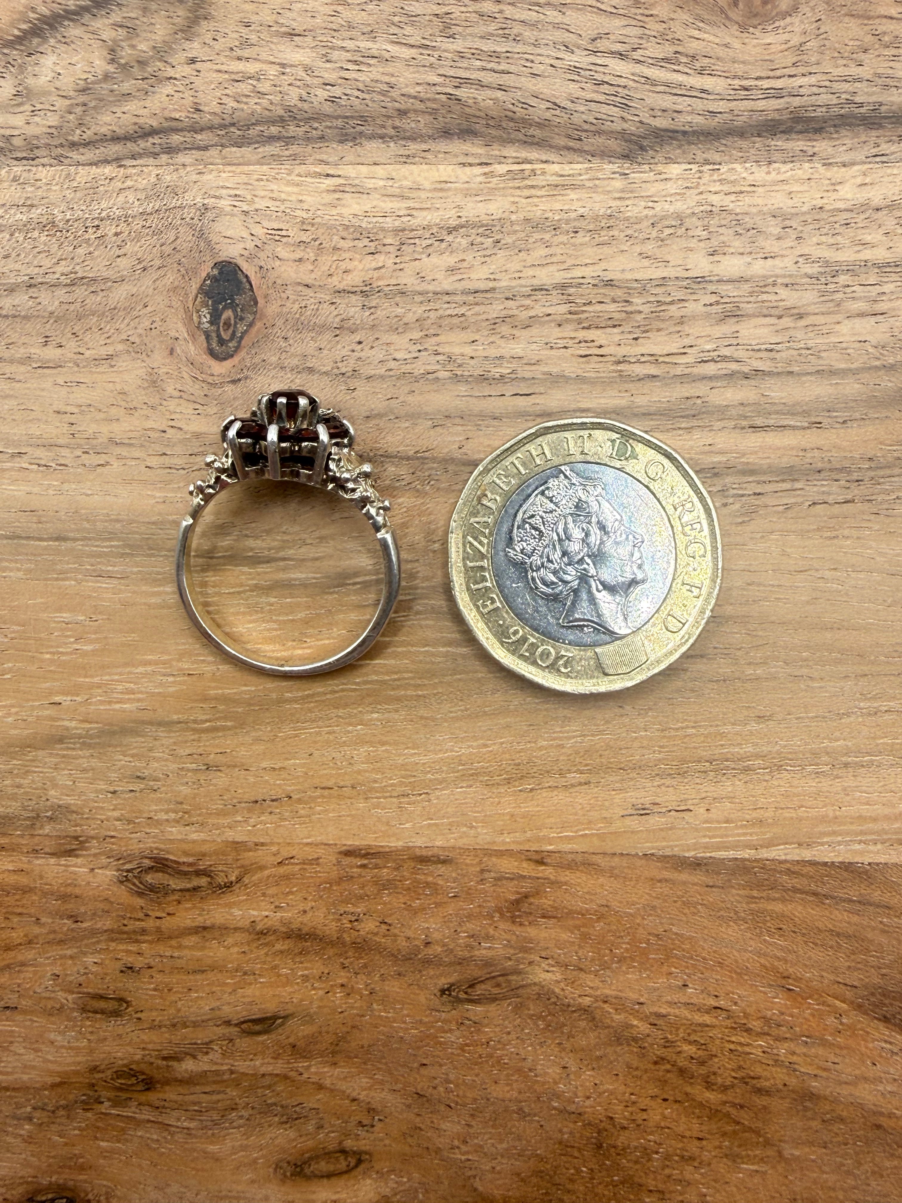 Sterling Silver Garnet Cluster Ring (L)