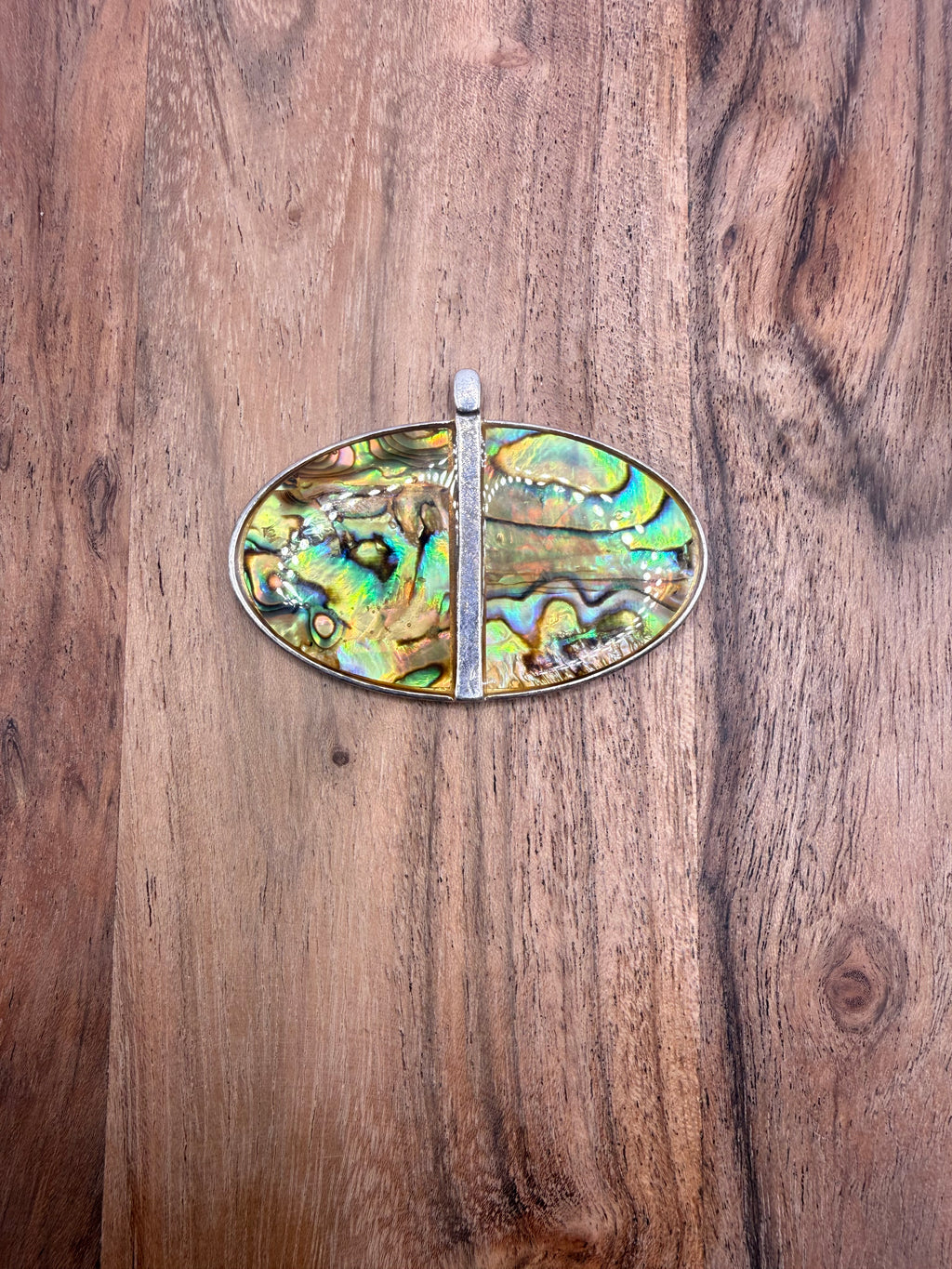 Silver Tone Abalone Shell Oval Pendant