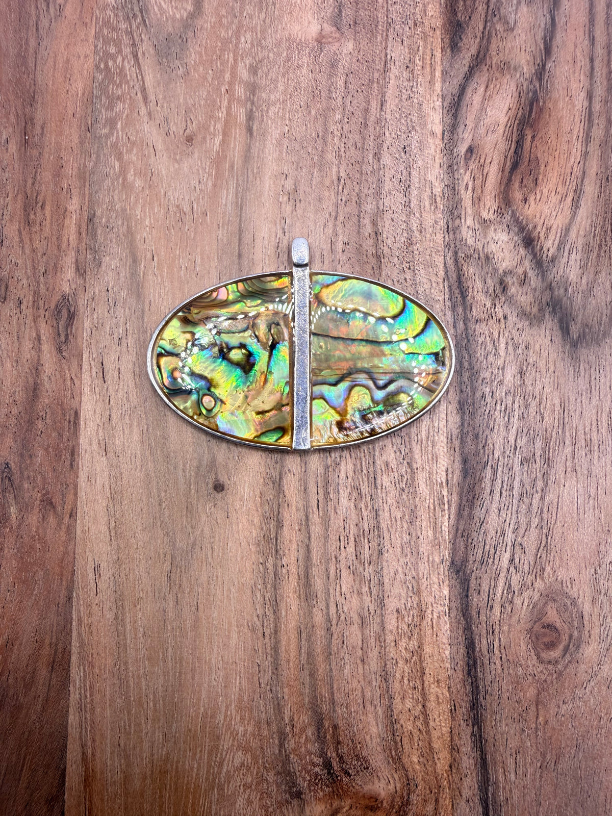 Silver Tone Abalone Shell Oval Pendant