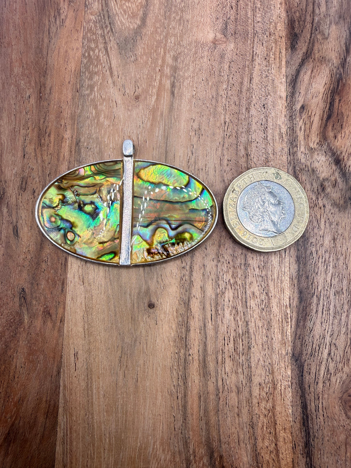 Silver Tone Abalone Shell Oval Pendant