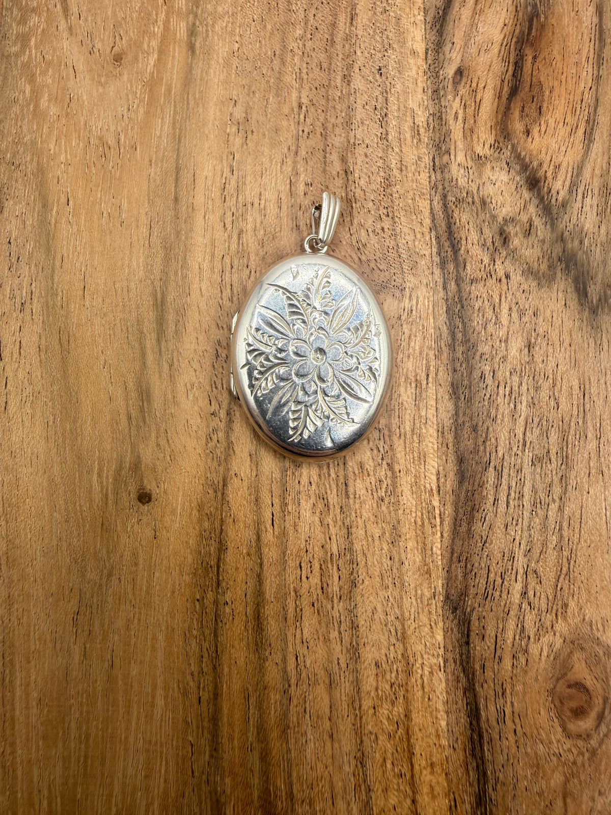 Sterling Silver Floral Engraved Oval Locket