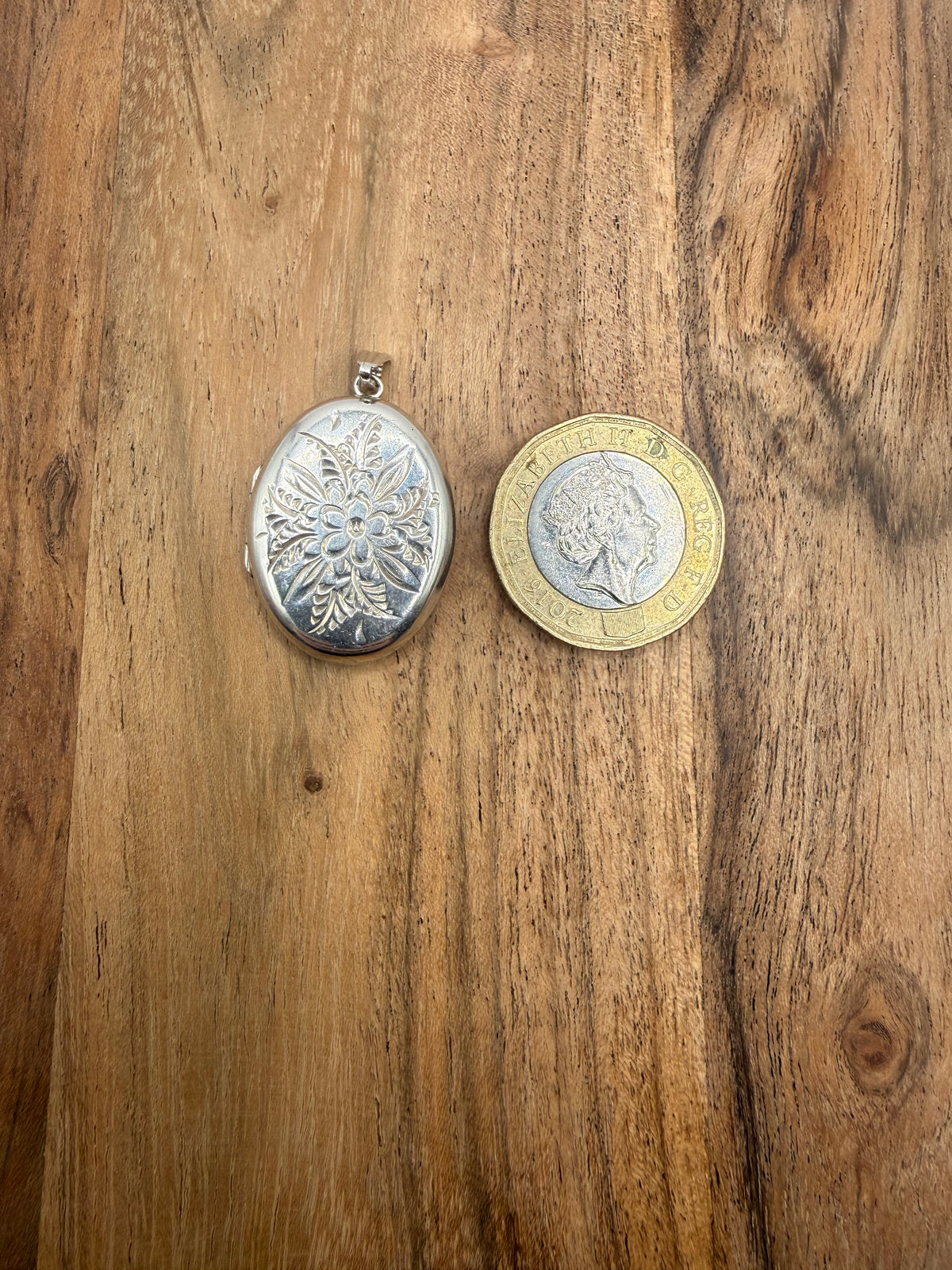 Sterling Silver Floral Engraved Oval Locket