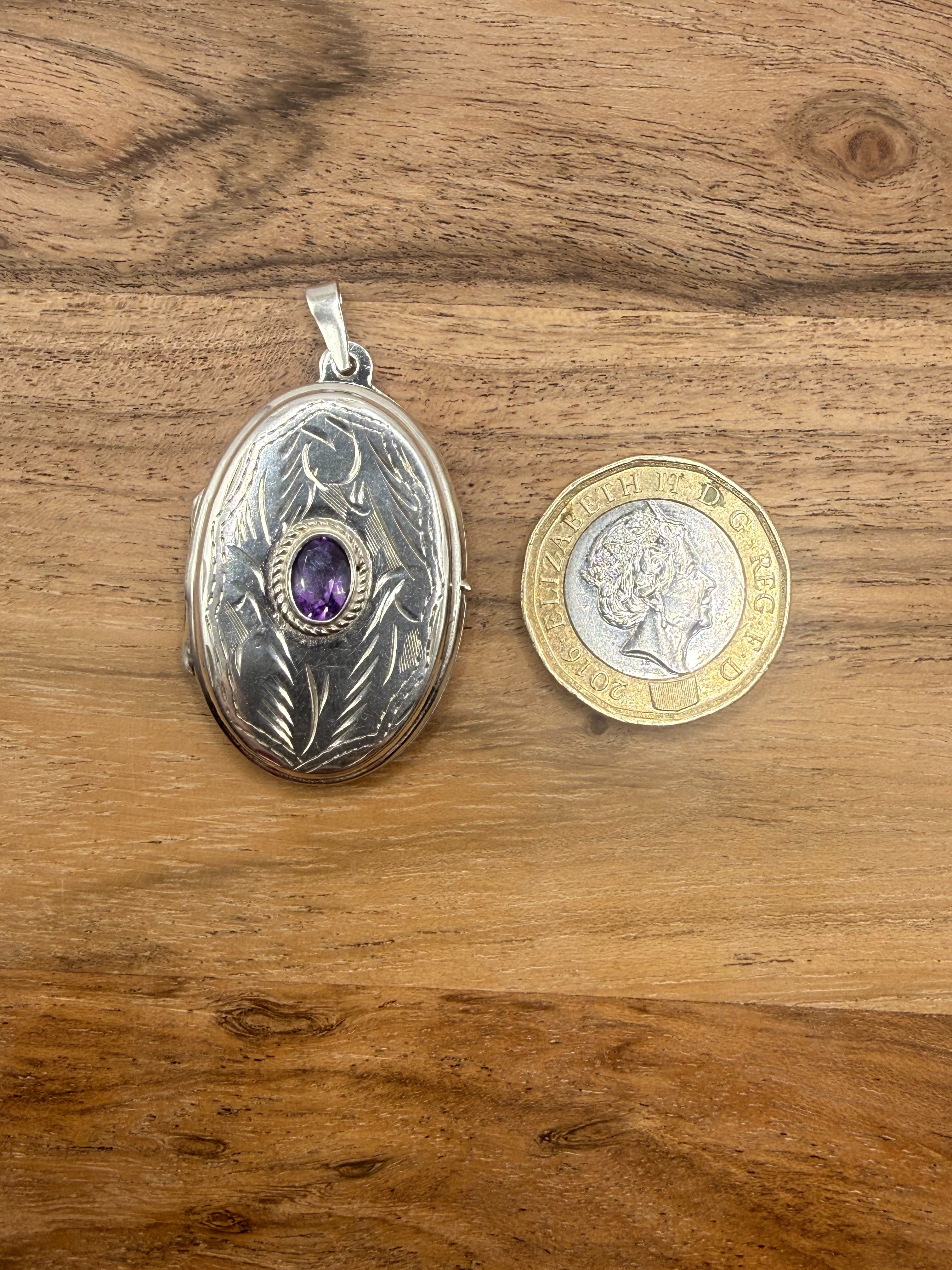Sterling Silver Locket with Amethyst Stone